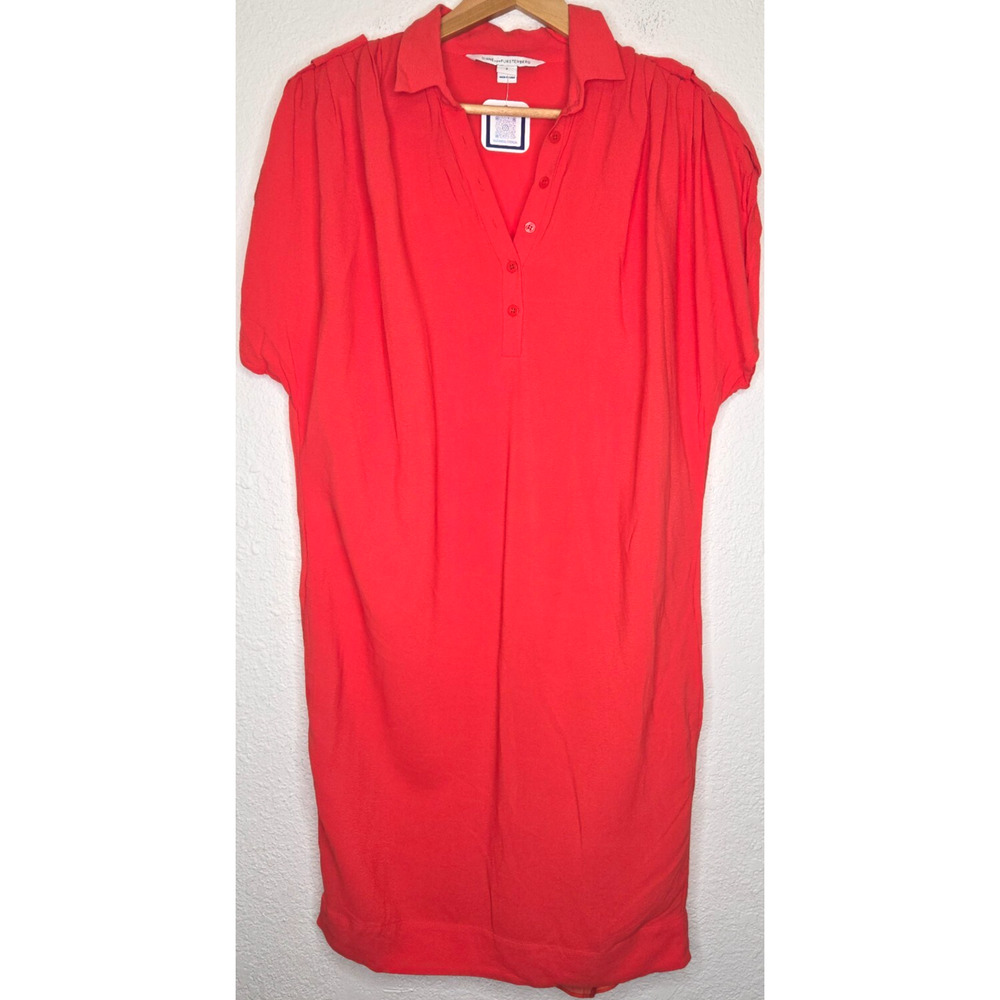 Diane Von Furstenberg Shirt Dress Womens‎ 2 Red Silk Spandex Mini Kimono Karin